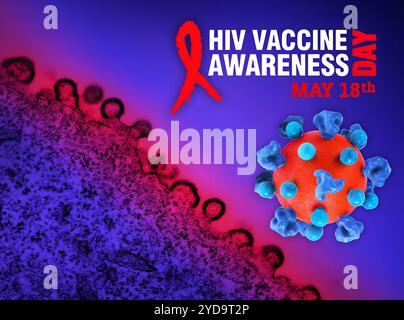 Osservata il 18 maggio, la giornata di sensibilizzazione sul vaccino HIV HVAD è un'opportunità per ringraziare volontari, membri della comunità, professionisti della salute e scienziati che lavorano insieme per trovare un vaccino HIV preventivo sicuro ed efficace. E' anche il momento di educare le comunità sull'importanza della ricerca preventiva sui vaccini contro l'HIV, compresi i progressi compiuti e le sfide che rimangono. HIV Vaccine Awareness Day - 18 maggio 016867 253 Foto Stock