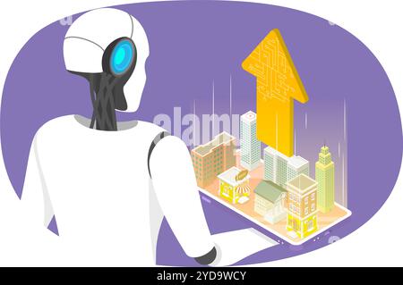 Illustrazione concettuale piatta isometrica 3D di trasformazione digitale, tecnologia ai, automazione e cloud computing isometrica 3D. Foto Stock