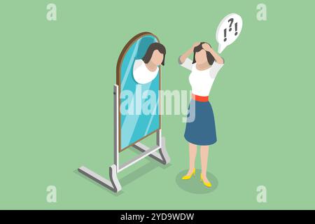 Illustrazione concettuale piatta isometrica 3D di autoconsapevolezza, mentalità e autoanalisi illustrazione concettuale piatta isometrica 3D. Foto Stock