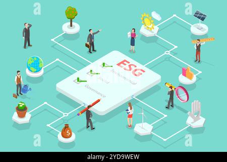 Illustrazione concettuale piatta isometrica 3D di ESG come crescita economica sostenibile ambientale, sociale e aziendale con rinnovo Foto Stock