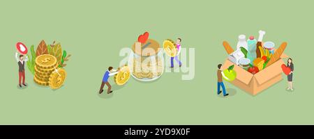 Illustrazione concettuale piatta isometrica 3D di donazione e volontariato, supporto sociale di beneficenza 3D Isometric Flat Conceptual il Foto Stock