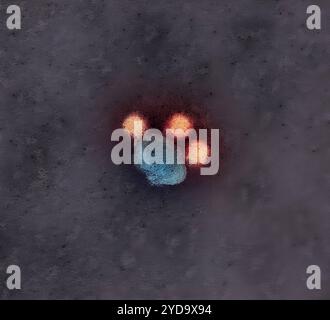 Micrografia elettronica a trasmissione colorata di particelle di virus Zika di colore negativo colorato rosso. Zika virus Particles 016867 505 Foto Stock