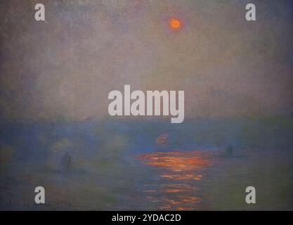 Pittura di Claude Monet; Waterloo Bridge, effetto della luce del sole nella nebbia. 1903. Pittura impressionista, fiume Tamigi Londra Inghilterra, 1900 Foto Stock