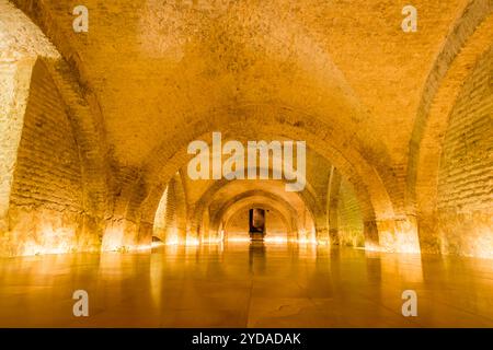 Cisterna sotterranea nel Real Alcazar (Palazzo reale) del X secolo, sito patrimonio dell'umanità dell'UNESCO, Siviglia, Andalusia, Spagna. Foto Stock
