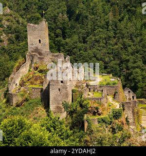 Le rovine del conte Niederburg Manderscheid, Eifel, Renania-Palatinato, Germania, Europa Foto Stock