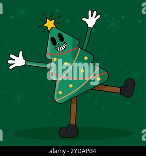 Allegro personaggio dell'albero di Natale con espressione allegra, Vector Illustrazione Vettoriale