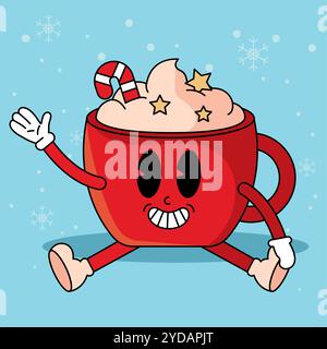 Sorridente tazza di cioccolata calda con panna montata, Vector Illustrazione Vettoriale
