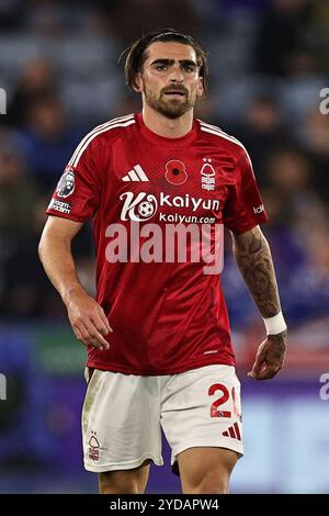 Jota Silva del Nottingham Forest durante la partita di calcio di Premier League tra Leicester City e Nottingham Forest al King Power Stadium di Leicester, Inghilterra. (James Holyoak/SPP) credito: SPP Sport Press Photo. /Alamy Live News Foto Stock