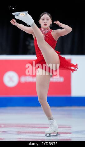 Seoyeong Wi of Korea pattina durante il programma Women Short alla competizione ISU di pattinaggio artistico Skate Canada il 25 ottobre 2024 ad Halifax, in Canada. Crediti: Mathieu Belanger/AFLO/Alamy Live News Foto Stock