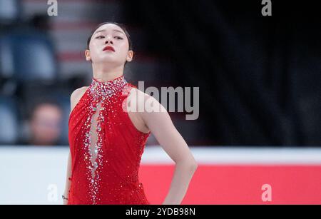 Seoyeong Wi of Korea pattina durante il programma Women Short alla competizione ISU di pattinaggio artistico Skate Canada il 25 ottobre 2024 ad Halifax, in Canada. Crediti: Mathieu Belanger/AFLO/Alamy Live News Foto Stock