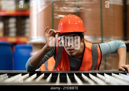 Ritratto di una donna asiatica ingegnere con la personalità di lavorare nel magazzino Foto Stock