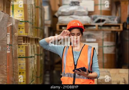 Ritratto di una donna asiatica ingegnere con la personalità di lavorare nel magazzino Foto Stock