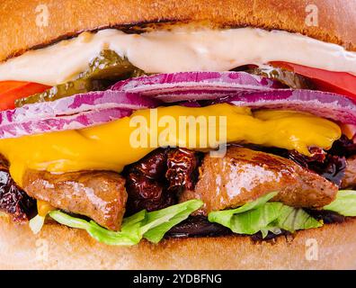 Hamburger di maiale sfilacciato con insalata di cavolo e salsa barbecue Foto Stock