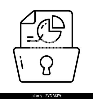 Grafico a torta a pagina con keyhole che mostra il vettore concettuale dell'analisi sicura dei dati Illustrazione Vettoriale