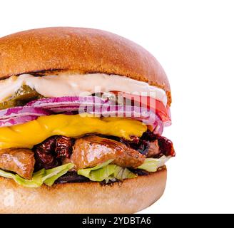 Hamburger di maiale sfilacciato con insalata di cavolo e salsa barbecue Foto Stock