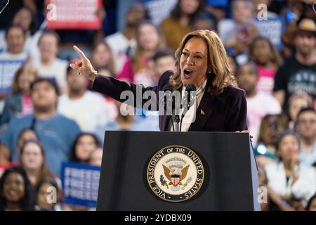 Houston, Stati Uniti. 25 ottobre 2024. La candidata presidenziale democratica e vicepresidente Kamala Harris parla durante un evento della campagna allo Shell Energy Stadium venerdì 2024 ottobre a Houston, Texas. Foto: Trish Badger/imageSPACE credito: Imagespace/Alamy Live News Foto Stock