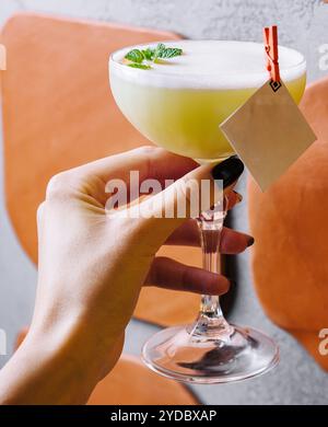 Cocktail rinfrescante Pisco Sour in mano Foto Stock