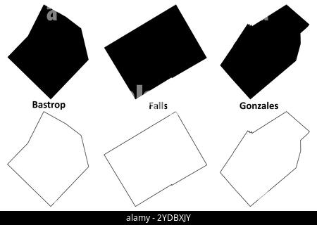 Falls, Bastrop e Gonzales County, Texas (contee in Texas, Stati Uniti d'America, Stati Uniti, Stati Uniti, Stati Uniti) illustrazione vettoriale della mappa, mappa di schizzo dello scarabocchio Illustrazione Vettoriale