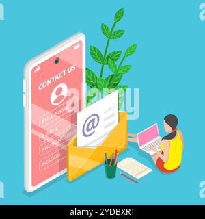 Illustrazione concettuale piatta isometrica 3D di Contattaci, modulo di contatto del sito Web. Illustrazione concettuale piatta isometrica 3D di Co Foto Stock