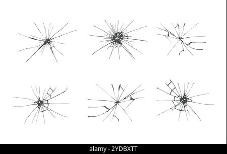 Vettori di vetro rotti, vettori di vetro incrinato, silhouette di vetro rotta, silhouette di vetro rotto, fermaglio di vetro rotto, set vettoriale vetro rotto. Illustrazione Vettoriale