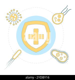 Icona di forte sistema immunitario, protezione contro i germi virus e batteri. Icona di forte sistema immunitario, protezione contro Vir Foto Stock