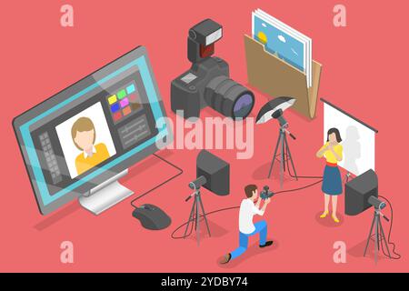 Illustrazione concettuale piatta isometrica 3D di Photography Studio. Illustrazione concettuale piatta isometrica 3D dello studio fotografico Foto Stock