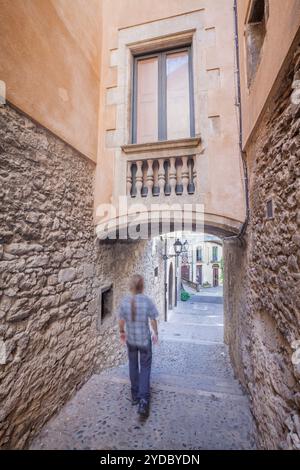 Via Sant Domenec - Pujada de Sant Domènec -, quartiere ebraico, Girona, Spagna Foto Stock