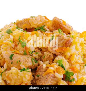 Riso fritto con pancetta croccante di maiale Foto Stock