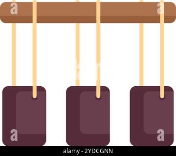 Le palle di bilanciamento sono appese a una trave di legno che mostra le leggi della fisica in azione Illustrazione Vettoriale