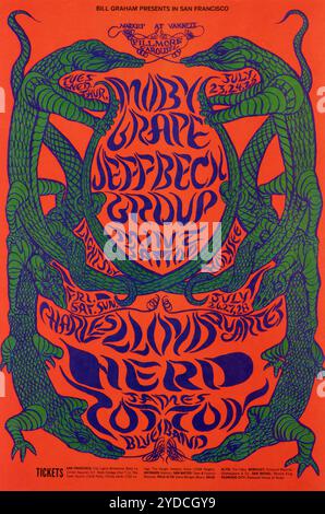 Poster dei concerti psichedelici - Jeff Beck Group (con Rod Stewart e Ronnie Wood), Moby Grape, Fillmore West, San Francisco Concert poster 1968 Foto Stock