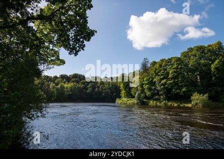 Crook o' Lune nel Lancashire, Inghilterra settentrionale. Un luogo popolare per passeggiare dove il fiume Lune si piega a ferro di cavallo attraversato da ponti. Foto Stock