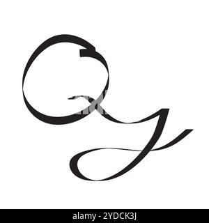 QJ Monogram Letter Initial Cursive Written Calligraphy for Logo Brand Illustrazione Vettoriale