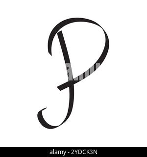Calligrafia scritta a mano iniziale con lettera P per Logo Brand Illustrazione Vettoriale