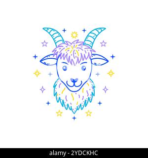 Segno zodiaco del Capricorno in stile doodle Illustrazione Vettoriale