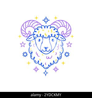 Segno zodiaco di Ariete in stile doodle Illustrazione Vettoriale