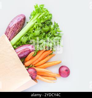 Verdure biologiche fresche in borsa per la spesa artigianale Foto Stock