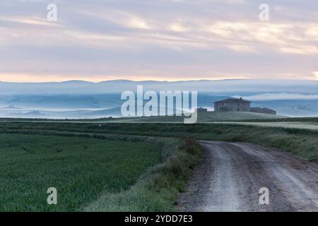 Casale abbandonato in Toscana all'alba Foto Stock