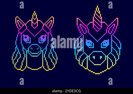 Unicorni in stile pixel art Illustrazione Vettoriale