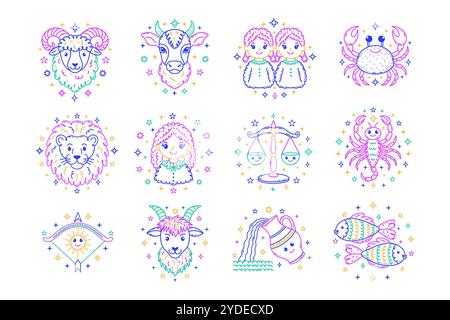Set di segni zodiacali in stile doodle Illustrazione Vettoriale
