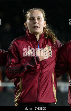 Heraklion, Grecia. 25 ottobre 2024. Jarne Teulings (15) del Belgio, nella foto di una partita tra le nazionali femminili di Grecia e Belgio, chiamata le fiamme rosse nella prima partita del primo play-off del concorso europeo di qualificazione femminile 2023-24, venerdì 25 ottobre 2024 a Heraklion, Grecia . Crediti: Sportpix/Alamy Live News Foto Stock