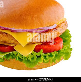 Grandi hamburger di pollo cotoletta su sfondo bianco Foto Stock