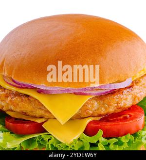 Grandi hamburger di pollo cotoletta su sfondo bianco Foto Stock