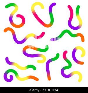 Set di forme sfumatura colorata astratta vettoriale. Elementi di design squiggenti. Grafica con linee ondulate nei colori arcobaleno. Pattern a onda fluida colorata. Illustrazione Vettoriale