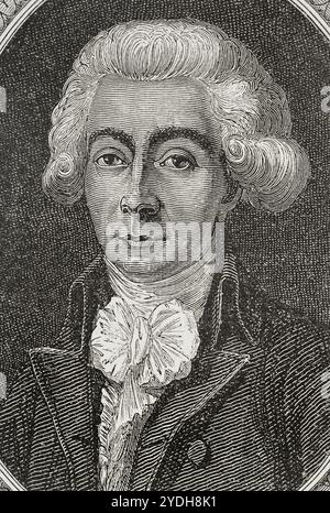 Louis-Michel Lepeletier (Louis-Michel Lepeletier de Saint-Fargeau) (1760-1793), marchese di Saint-Fargeau. Giurista e politico francese. Il 16 maggio 1789 fu eletto deputato per la nobiltà di Parigi agli Stati generali del 1789. Nell'Assemblea Nazionale Costituente, Lepeletier ha mosso l'abolizione della pena di morte, la sentenza della galea e il marchio con un ferro caldo. È stato nominato presidente dell'Assemblea Costituente il 21 giugno 1790. Verticale. Incisione. "Storia della Rivoluzione francese". Volume i, 1876. Foto Stock