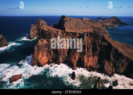 Vista aerea di Capo Ponta de Sao Lourenco, isola di Madeira, Portogallo. Foto Stock