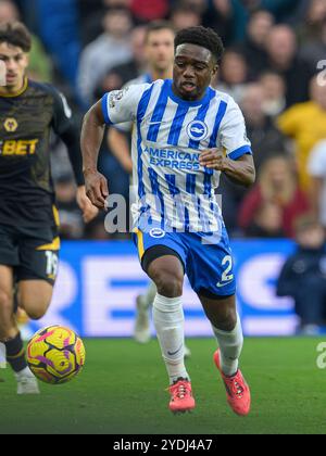 Brighton, Regno Unito. 16 ottobre 2024. Brighton, Inghilterra - ottobre 26: Tariq Lamptey di Brighton & Hove Albion durante la partita di Premier League 2024/25 tra Brighton e Hove Albion contro Wolverhampton Wanderers all'Amex Stadium il 26 ottobre 2024 a Brighton, Inghilterra. (David Horton/SPP) credito: SPP Sport Press Photo. /Alamy Live News Foto Stock