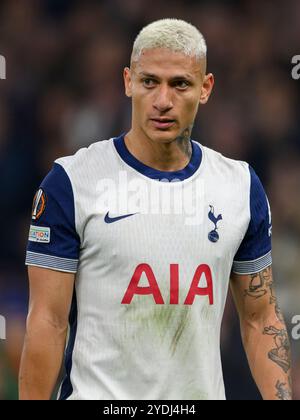 Londra, Regno Unito. 19 ottobre 2024. Londra, Inghilterra - 24 ottobre: Richarlison del Tottenham Hotspur durante la partita di UEFA Europa League 2024/25 tra Tottenham Hotspur e AZ Alkmaar al Tottenham Hotspur Stadium il 24 ottobre 2024 a Londra, Inghilterra. (David Horton/SPP) credito: SPP Sport Press Photo. /Alamy Live News Foto Stock