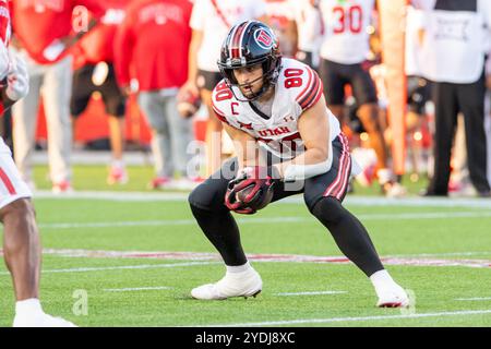 26 ottobre 2024: Il tight end degli Utah Utes Brant Kuithe (80) fa una presa e corre in touchdown durante una gara tra gli Utah Utes e gli Houston Cougars a Houston, Texas. Trask Smith/CSM Foto Stock