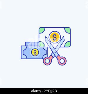 Immagine grafica vettoriale icona riduzione spese. Illustrazione Vettoriale