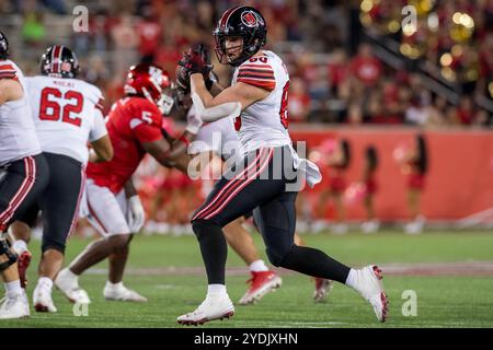 Houston, Texas, Stati Uniti. 26 ottobre 2024. Il tight end degli Utah Utes Brant Kuithe (80) corre dopo aver fatto una presa durante una partita tra gli Utah Utes e gli Houston Cougars a Houston, Texas. Trask Smith/CSM/Alamy Live News Foto Stock